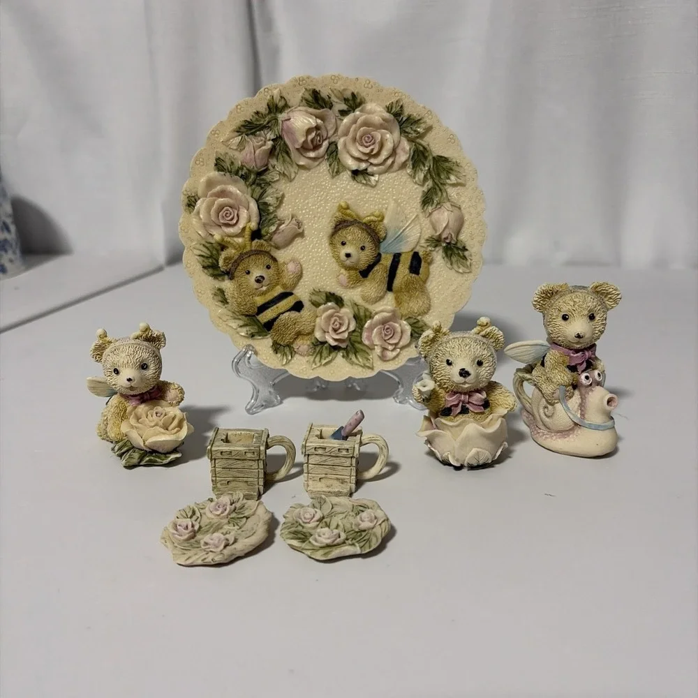 Popular Imports 1997 Teddy Bear Miniature Tea Set Display Multicolor Vintage